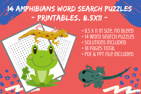 14 Assorted Amphibian Animal Word Search: A Versatile Digital Resource for Creators