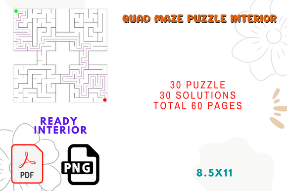A Unique Puzzle Collection: 30 Quad Shaped Mazes with Solutions